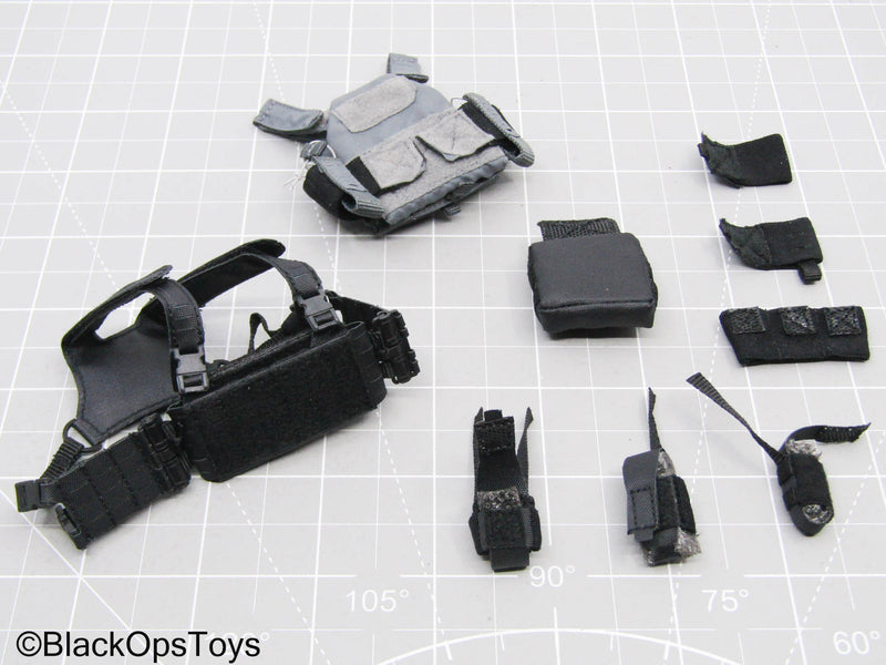 Load image into Gallery viewer, Grey Trident Logo Slick Plate Carrier w/Chest Rig &amp; Pouch Set
