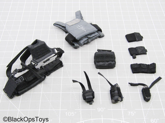 Grey Trident Logo Slick Plate Carrier w/Chest Rig & Pouch Set