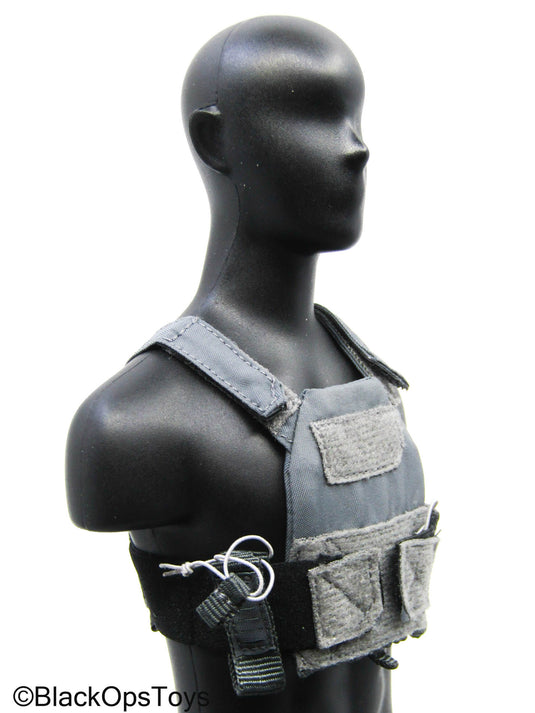 Grey Trident Logo Slick Plate Carrier w/Chest Rig & Pouch Set