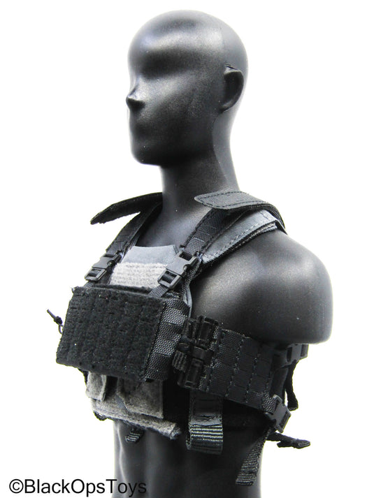 Grey Trident Logo Slick Plate Carrier w/Chest Rig & Pouch Set