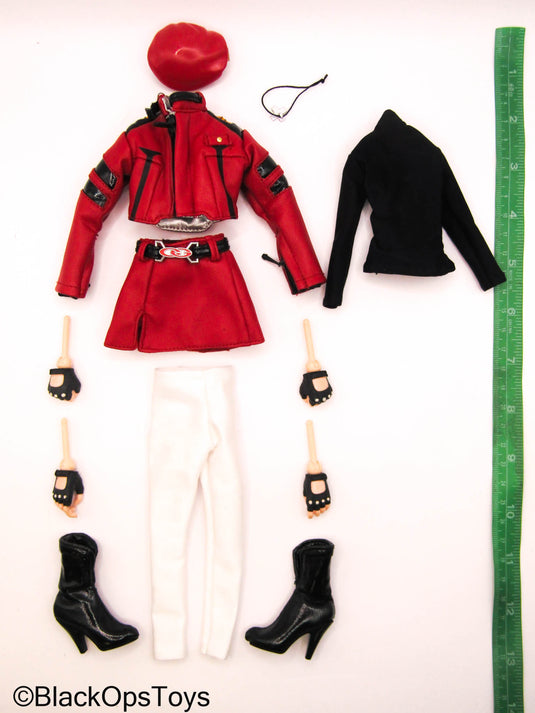 Female Red Leather Like Uniform Set w/Boots & Hands