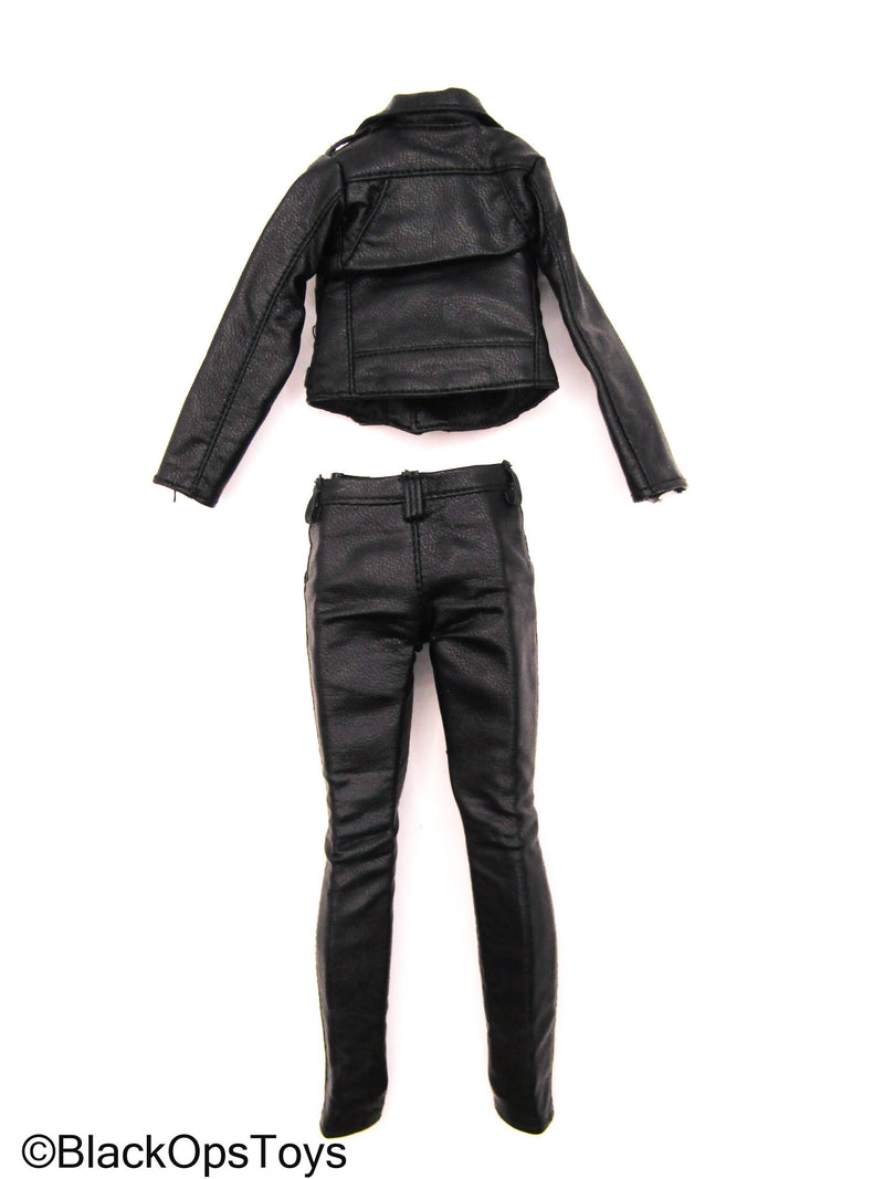 Load image into Gallery viewer, Female Black Leather Like Biker Uniform Set
