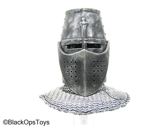 Metal Crusader Knight Helmet w/Chainmail Hood (READ DESC)