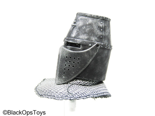 Metal Crusader Knight Helmet w/Chainmail Hood (READ DESC)