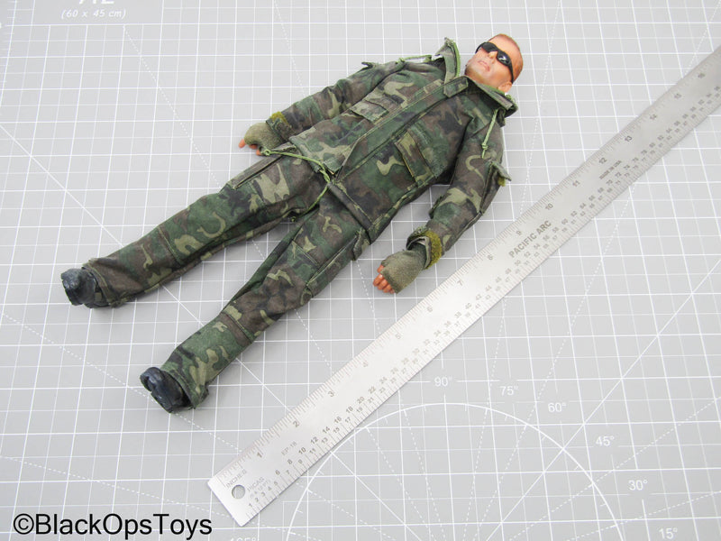 Load image into Gallery viewer, Woodland Camo All Weather Uniform Male Dressed Body w/Sunglasses

