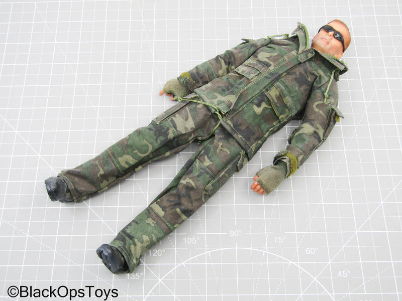 Load image into Gallery viewer, Woodland Camo All Weather Uniform Male Dressed Body w/Sunglasses
