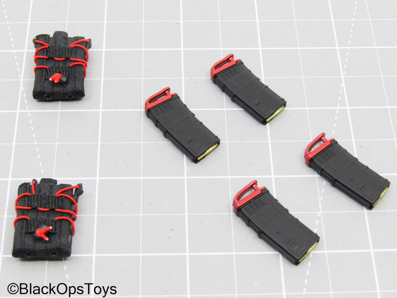 Load image into Gallery viewer, Black &amp; Red 5.56 Mag Lot w/Magpuls &amp; Pouches
