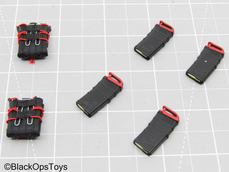 Load image into Gallery viewer, Black &amp; Red 5.56 Mag Lot w/Magpuls &amp; Pouches
