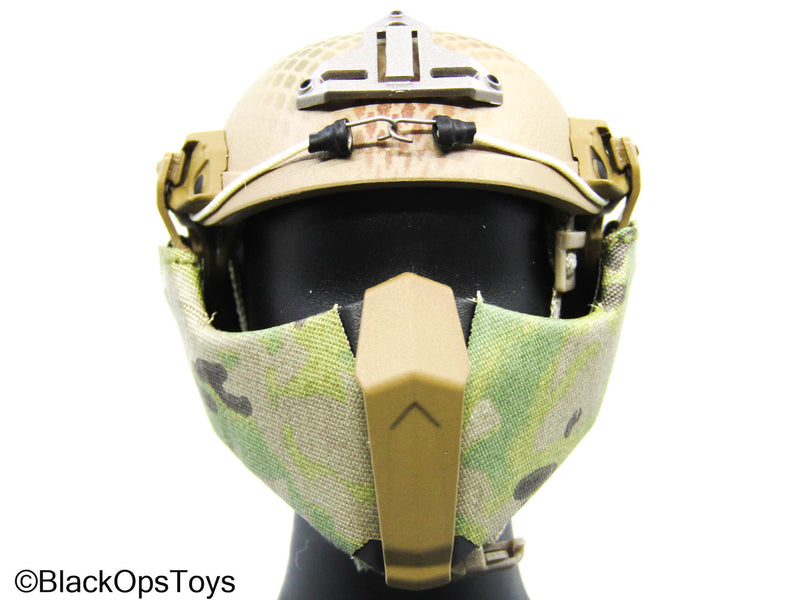 Load image into Gallery viewer, Snakeskin Mesh Tactical Helmet w/Multicam Camo Facemask
