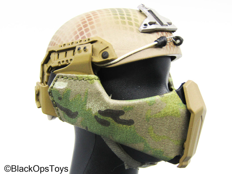 Load image into Gallery viewer, Snakeskin Mesh Tactical Helmet w/Multicam Camo Facemask
