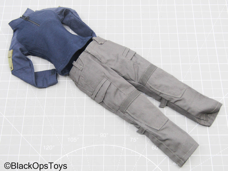 Load image into Gallery viewer, Blue Quarter Zip Jacket w/Grey Combat Pants
