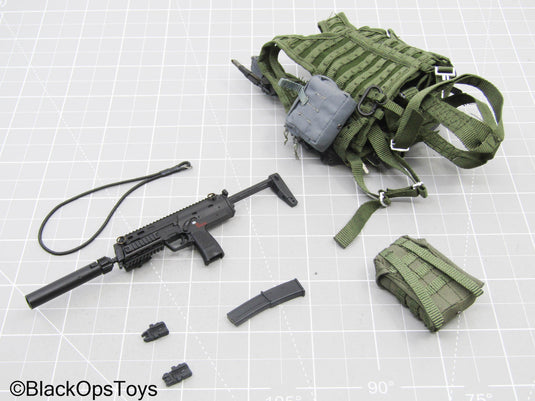 OD Green Tactical Vest, H&K MP7 SMG, Attachments & Accessories