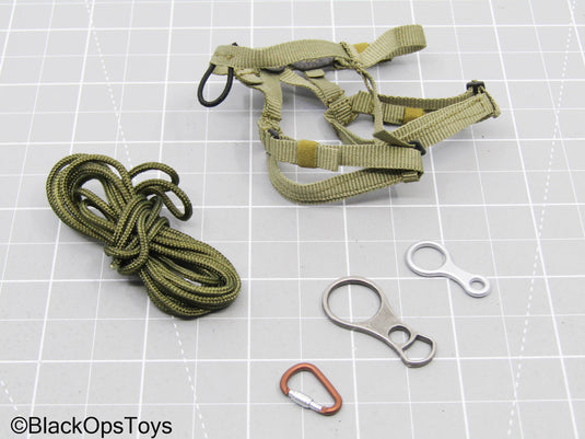 Olive Green Climbing Harness w/Rope & Gear Set