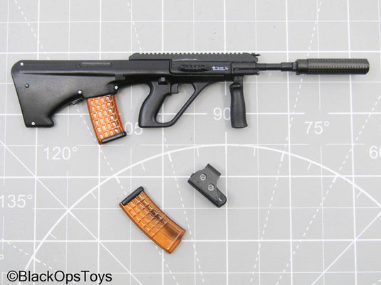 Black Steyr AUG w/Suppressor, Holo Sight, & Transparent Mags