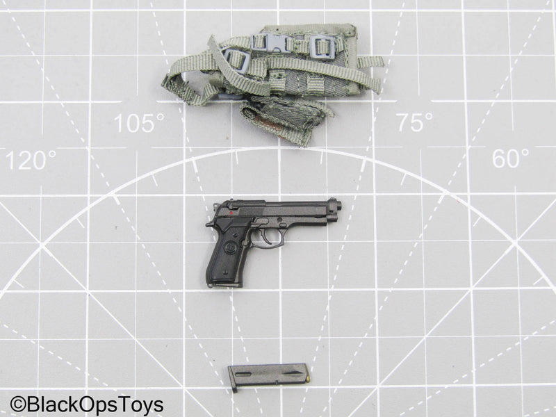 Load image into Gallery viewer, Black Pistol w/Grey Drop Leg Holster, Mag Pouch, &amp; Magazine
