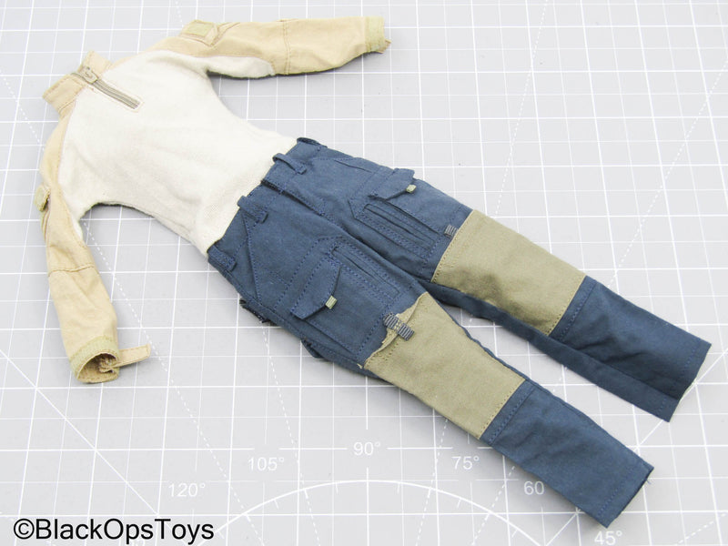 Load image into Gallery viewer, Tan Quarter Zip Long Sleeve Shirt w/Blue Combat Pants

