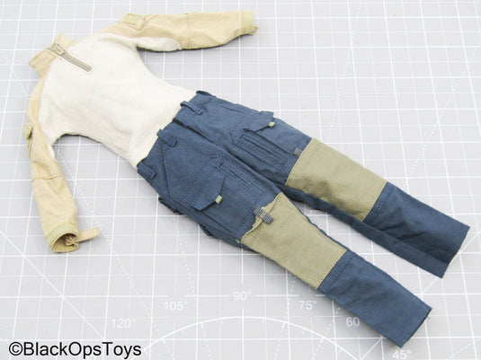 Tan Quarter Zip Long Sleeve Shirt w/Blue Combat Pants