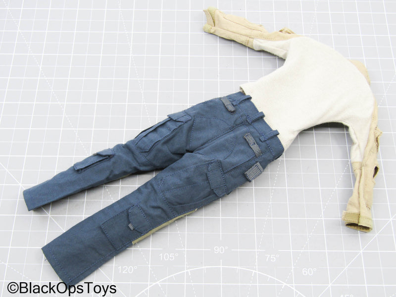 Load image into Gallery viewer, Tan Quarter Zip Long Sleeve Shirt w/Blue Combat Pants
