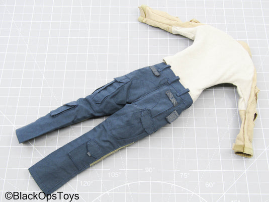 Tan Quarter Zip Long Sleeve Shirt w/Blue Combat Pants