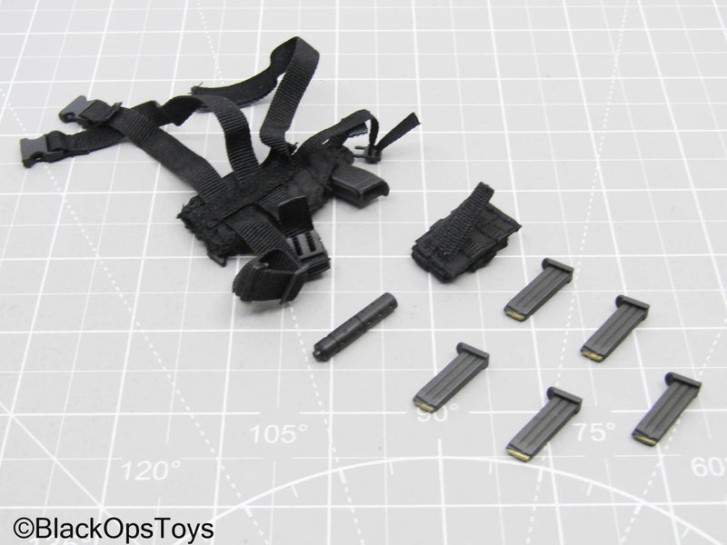 Load image into Gallery viewer, Black Pistol w/Suppressor, Drop Leg Holster, Mag Set, &amp; Mag Pouch
