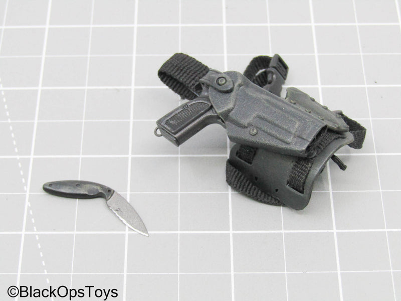 Load image into Gallery viewer, Black Browning Hi-Power Pistol w/Drop Leg Holster &amp; Field Knife

