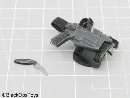 Black Browning Hi-Power Pistol w/Drop Leg Holster & Field Knife