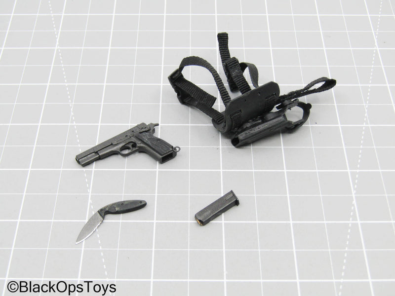 Load image into Gallery viewer, Black Browning Hi-Power Pistol w/Drop Leg Holster &amp; Field Knife
