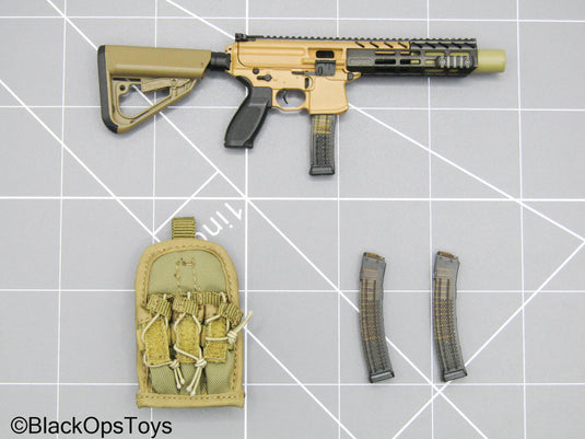 Tan MP4 Rifle w/Drop Leg Mag Pouch & Mag Set
