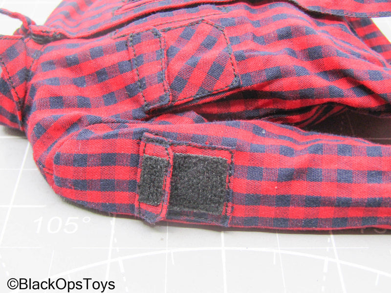 Load image into Gallery viewer, Red Plaid Long Sleeve Button Up Shirt w/Black Pants
