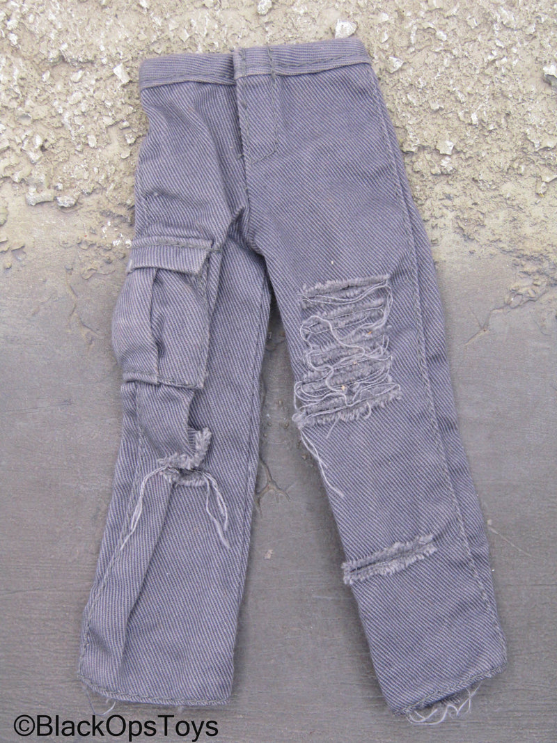 Load image into Gallery viewer, Grey Ripped Denim Jeans

