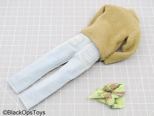 PMC Tan Wool Long Sleeve Pullover w/Jeans & Yellow Shemagh
