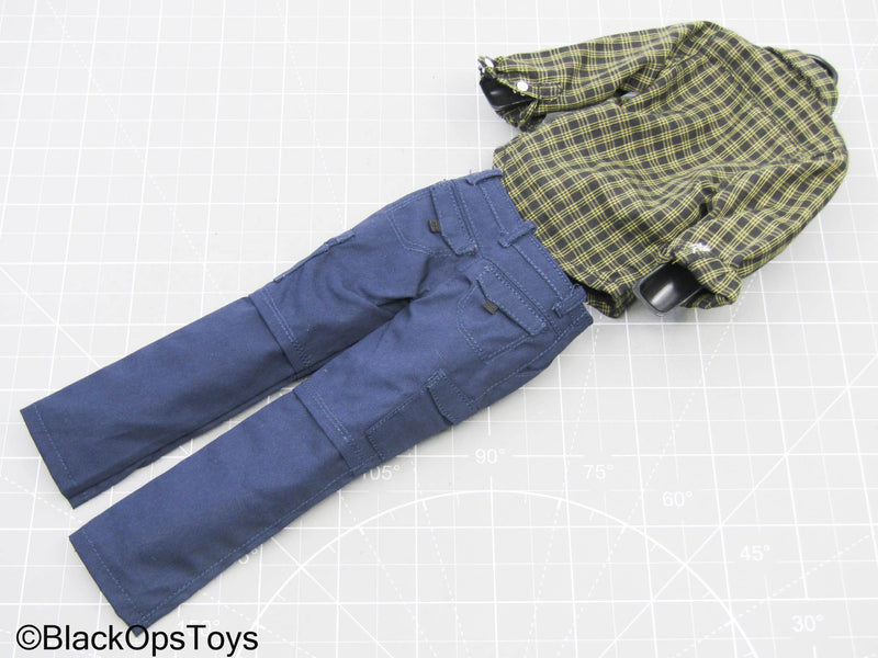 Load image into Gallery viewer, Yellow Plaid Long Sleeve Button Up Shirt w/Blue Pants
