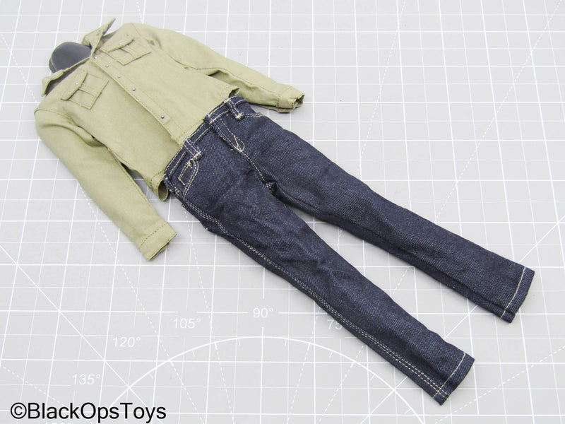 Load image into Gallery viewer, Tan Button Up Long Sleeve Shirt w/Jeans
