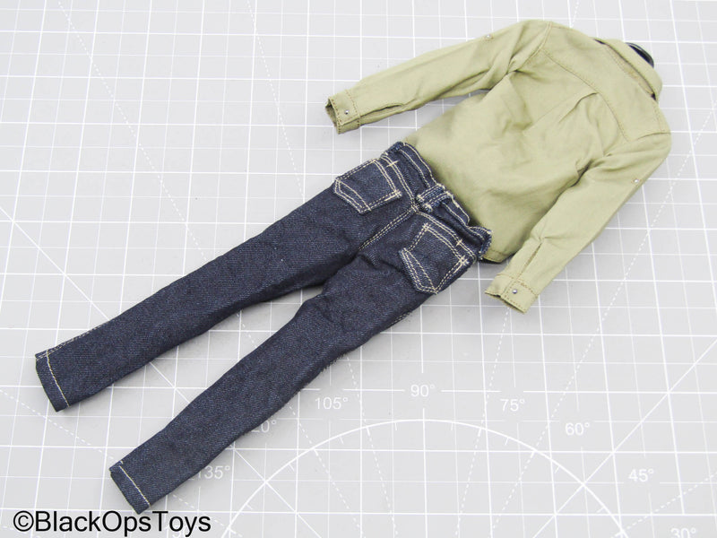 Load image into Gallery viewer, Tan Button Up Long Sleeve Shirt w/Jeans
