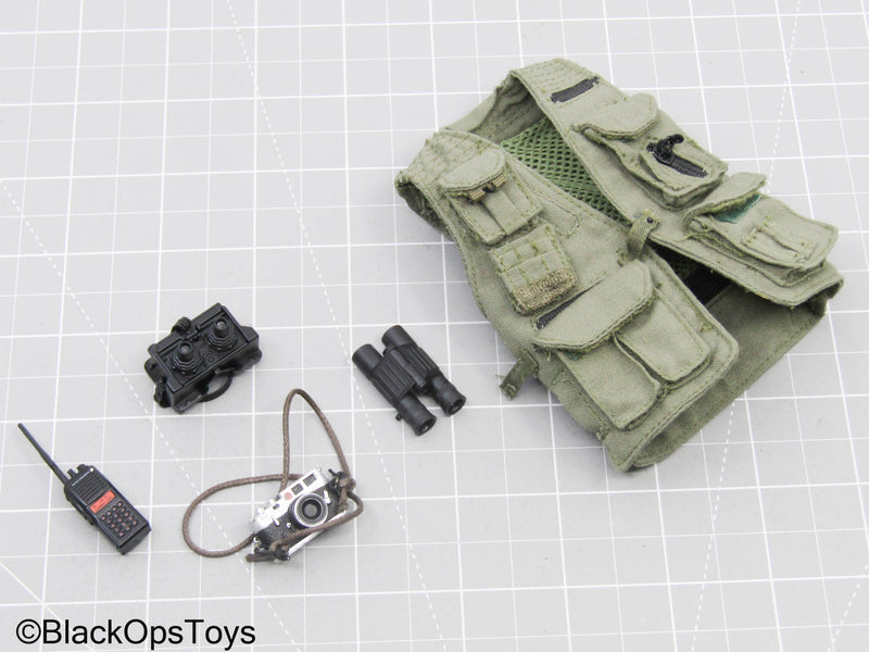 Load image into Gallery viewer, OD Green Tac Vest w/Black NVG, Radio, Camera, &amp; Binoculars
