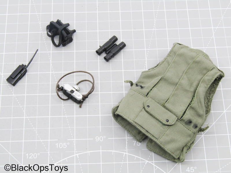 Load image into Gallery viewer, OD Green Tac Vest w/Black NVG, Radio, Camera, &amp; Binoculars
