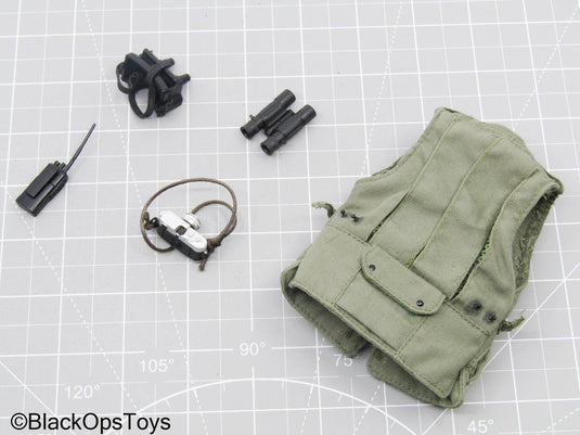 OD Green Tac Vest w/Black NVG, Radio, Camera, & Binoculars