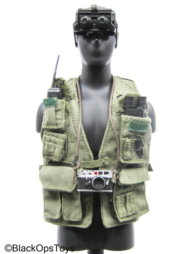 Load image into Gallery viewer, OD Green Tac Vest w/Black NVG, Radio, Camera, &amp; Binoculars
