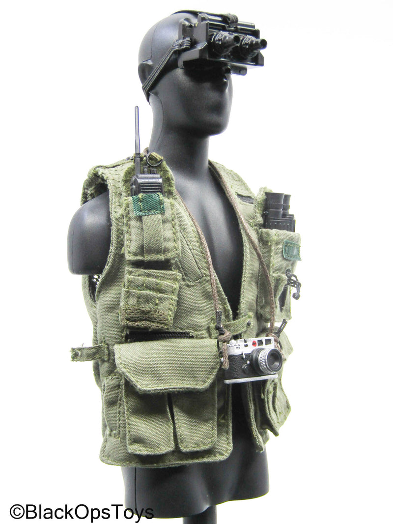 Load image into Gallery viewer, OD Green Tac Vest w/Black NVG, Radio, Camera, &amp; Binoculars
