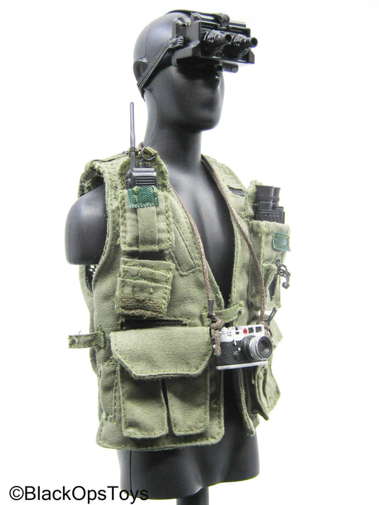 OD Green Tac Vest w/Black NVG, Radio, Camera, & Binoculars