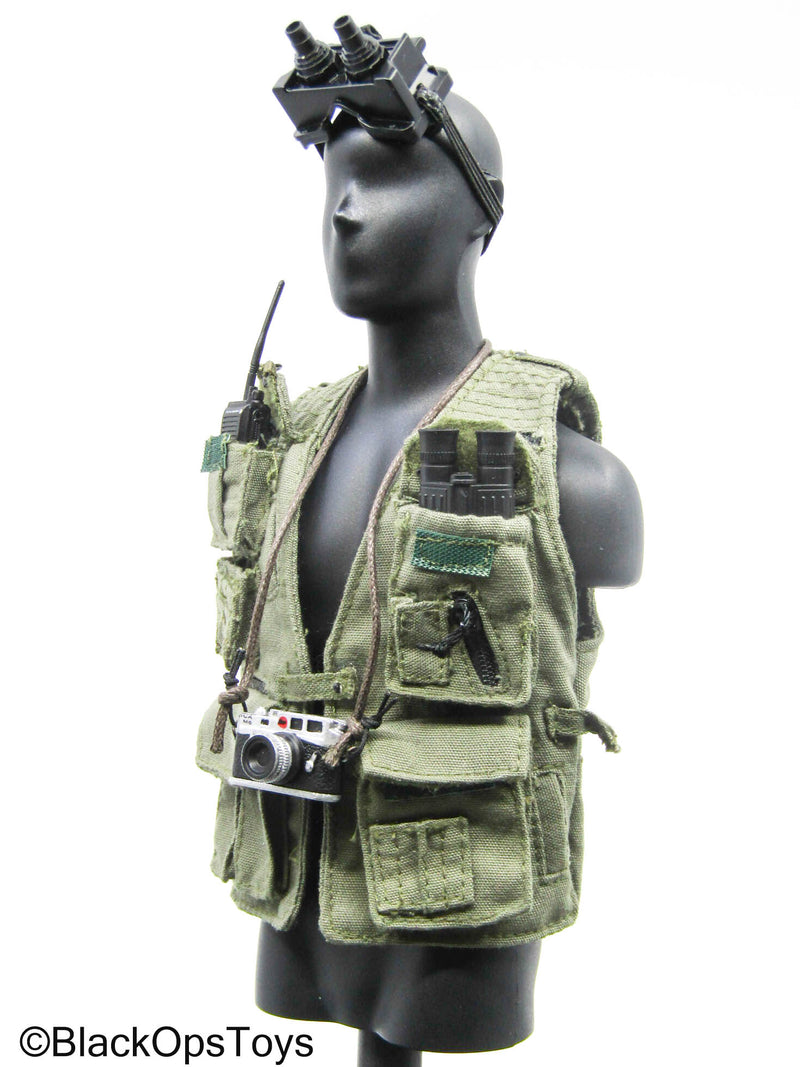 Load image into Gallery viewer, OD Green Tac Vest w/Black NVG, Radio, Camera, &amp; Binoculars
