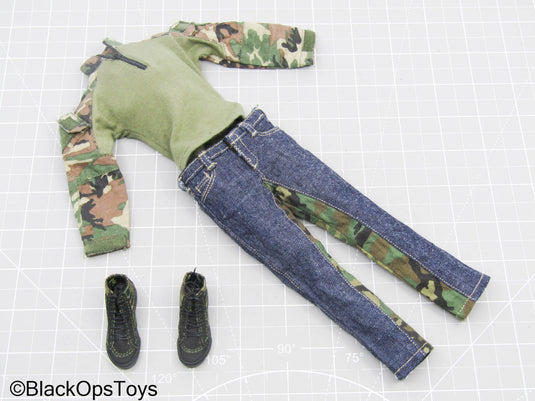 Multicam Camo Long Sleeve Pullover w/Jeans & Combat Boots