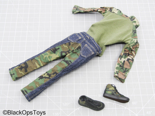 Multicam Camo Long Sleeve Pullover w/Jeans & Combat Boots