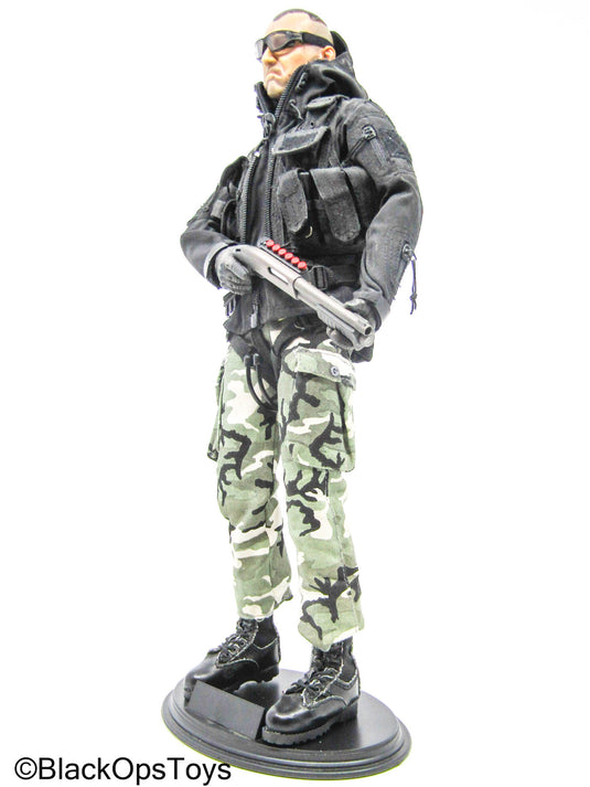 Male Full Dressed Woodland Camo Uniform w/Shotgun & Accessories