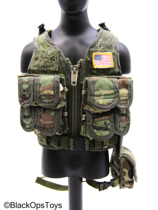 Woodland Camo Combat Vest w/Drop Leg Pouch