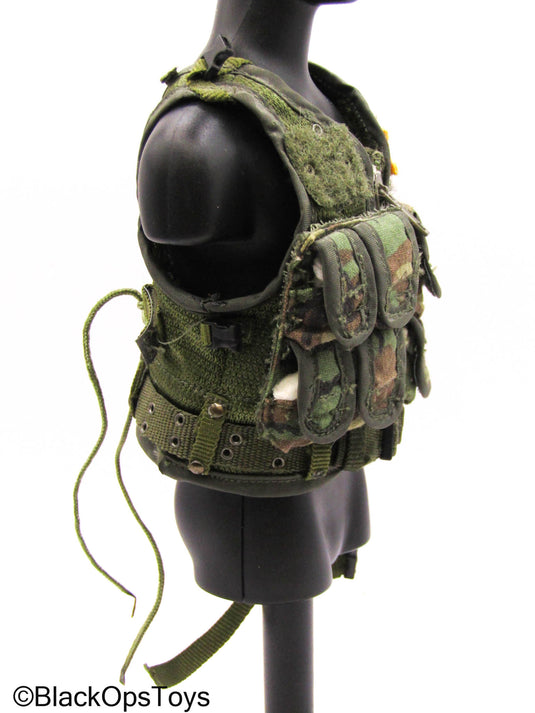 Woodland Camo Combat Vest w/Drop Leg Pouch