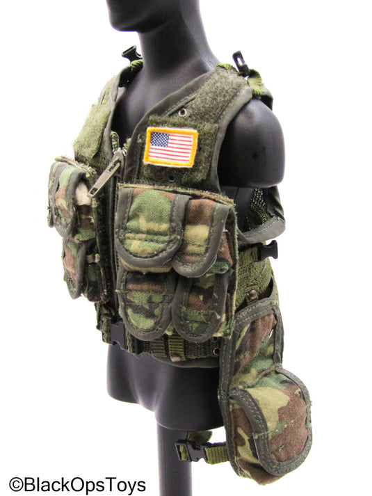 Woodland Camo Combat Vest w/Drop Leg Pouch
