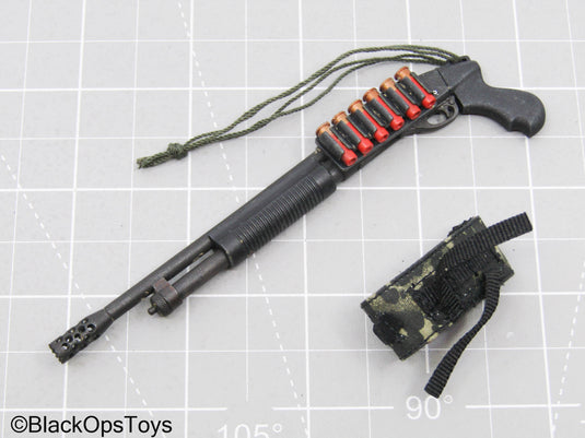 Custom Grey Remington 870 Shotgun w/Side Shell Holder & Pouch
