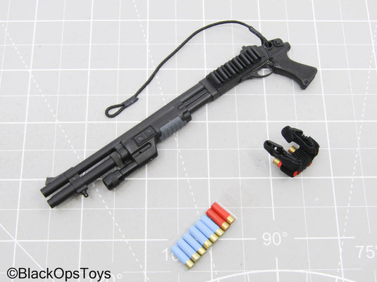 Black Remington 870 Shotgun w/Attachments, Bullet Pouch, & Shells