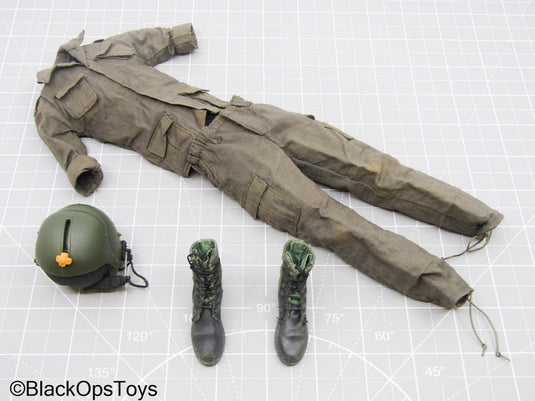 Brown Button Up Shirt w/Pants, Helmet, & Boots (Peg Type)